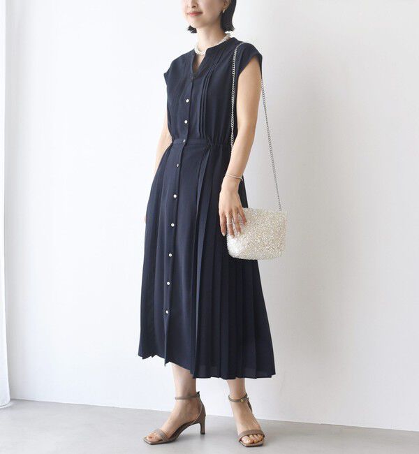 SHIPS for women「【WEB限定】〈洗濯機可能〉ドット 花柄 サイド プリーツ フレンチスリーブ ワンピース」|ワンピース|