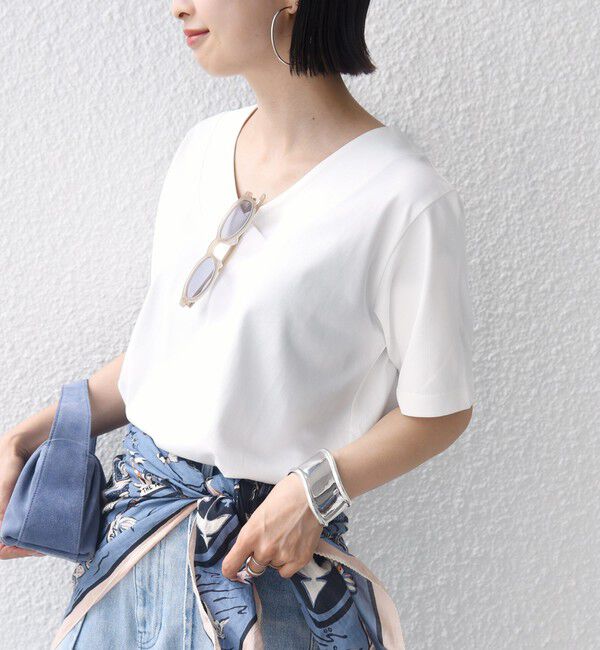 SHIPS for women「【WEB限定】〈ネックが選べる2サイズ展開〉オーガニックコットン バリエーションネック TEE」|Tシャツ・カットソー|