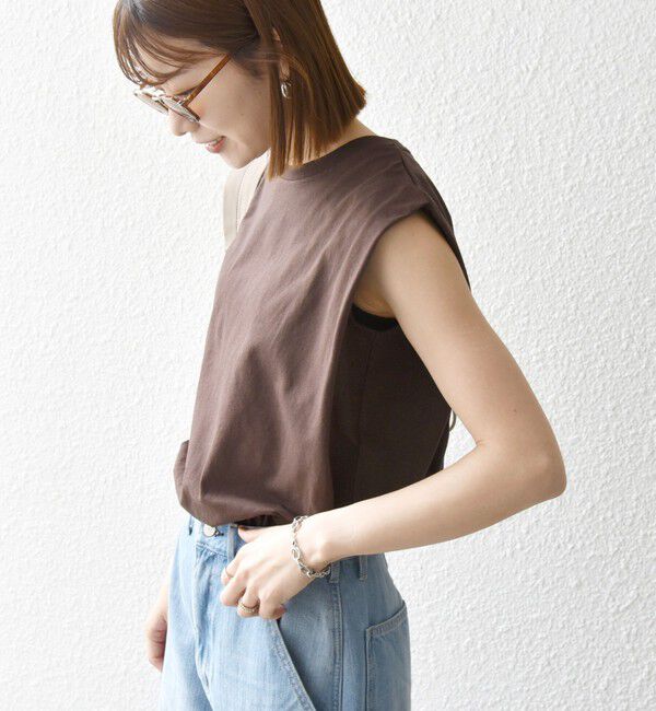 SHIPS any「SHIPS any:〈抗菌防臭/洗濯機可能〉USAコットン ラウンドヘム ノースリーブ TEE」|Tシャツ・カットソー|