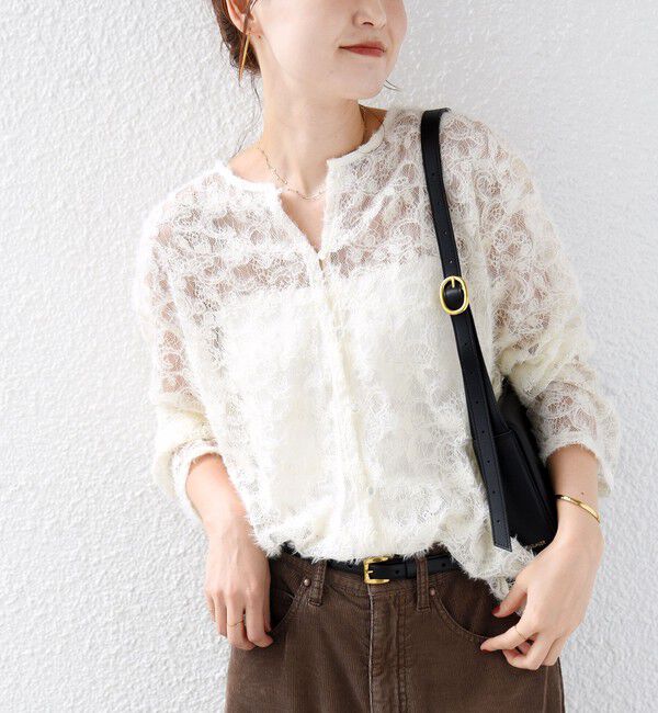 SHIPS for women「【WEB限定】〈手洗い可能〉チュール フェザー レース 羽織」|シャツ・ブラウス|