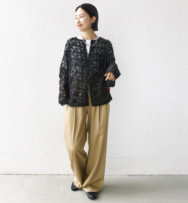 SHIPS for women「【WEB限定】〈手洗い可能〉チュール フェザー レース 羽織」|シャツ・ブラウス|