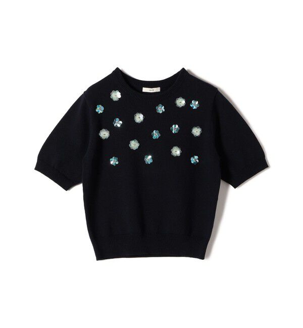 SHIPS for women「〈手洗い可能〉フラワー ビジュー ショート スリーブ ニット プルオーバー」|ニット・セーター|