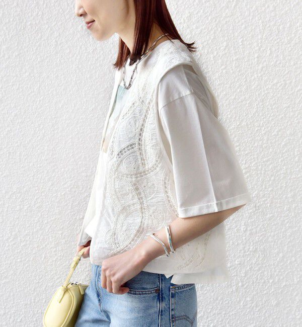 SHIPS for women「〈手洗い可能〉オープン ワーク レース 刺繍 ベスト」|ベスト・ジレ|