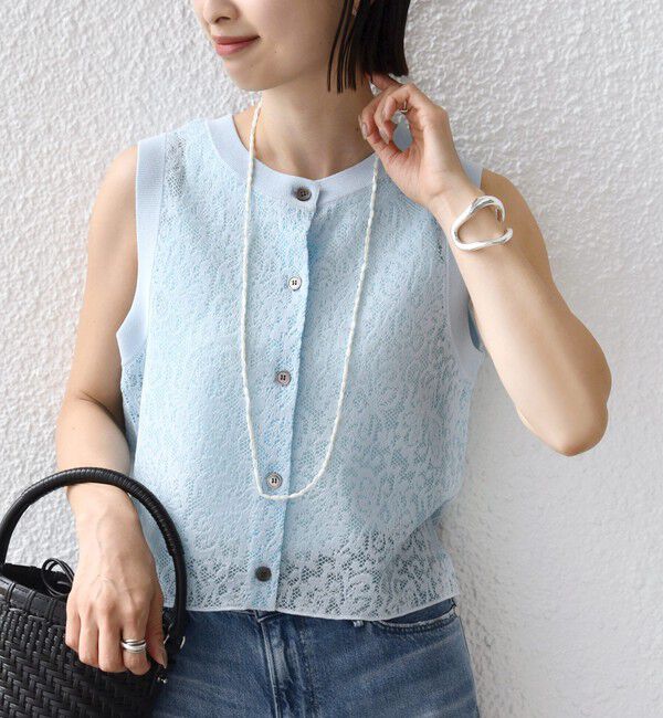 SHIPS for women「〈手洗い可能〉レース ジャカード 2WAY ノースリーブ カットソー」|Tシャツ・カットソー|