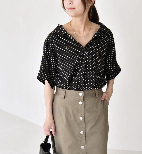 quaranciel「quaranciel:〈手洗い可能〉サッカー ドロストカラー スキッパー シャツ ブラウス」|シャツ・ブラウス|