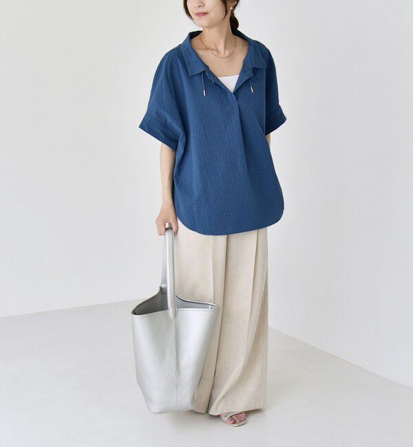 quaranciel「quaranciel:〈手洗い可能〉サッカー ドロストカラー スキッパー シャツ ブラウス」|シャツ・ブラウス|