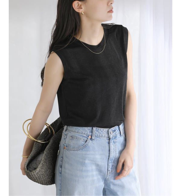  「【洗える】シャイニーノースリーブトップス」|Tシャツ・カットソー|ブラック
