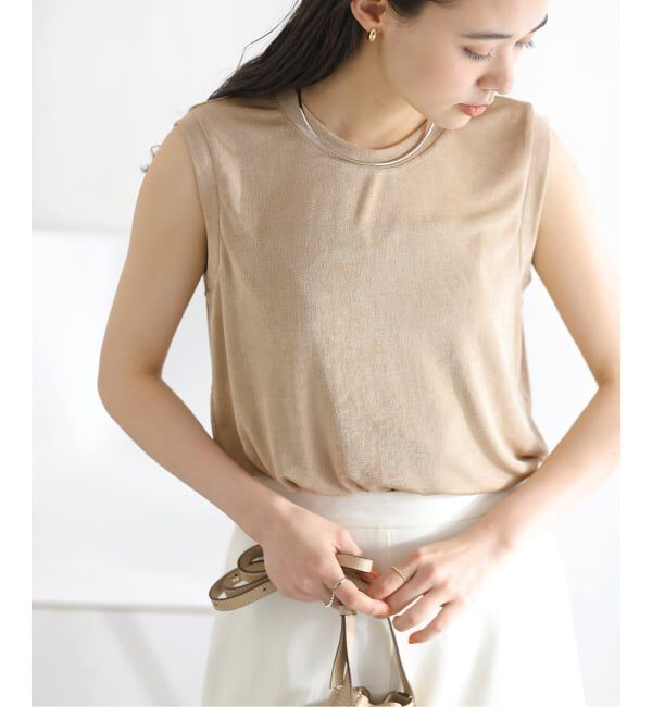  「【洗える】シャイニーノースリーブトップス」|Tシャツ・カットソー|