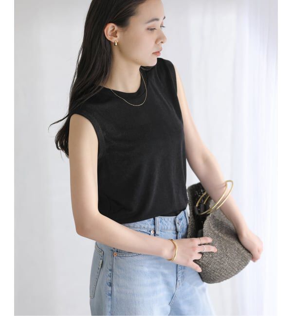  「【洗える】シャイニーノースリーブトップス」|Tシャツ・カットソー|