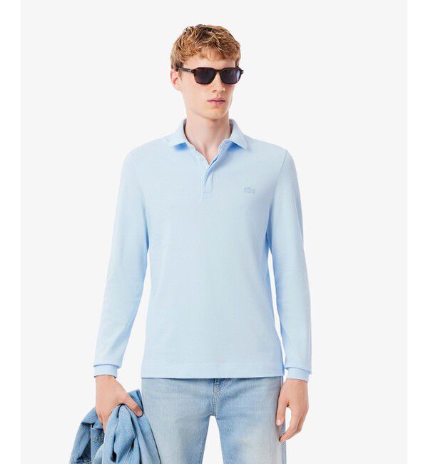 LACOSTE「比翼フロントロングスリーブポロシャツ」|ポロシャツ|サックスブルー
