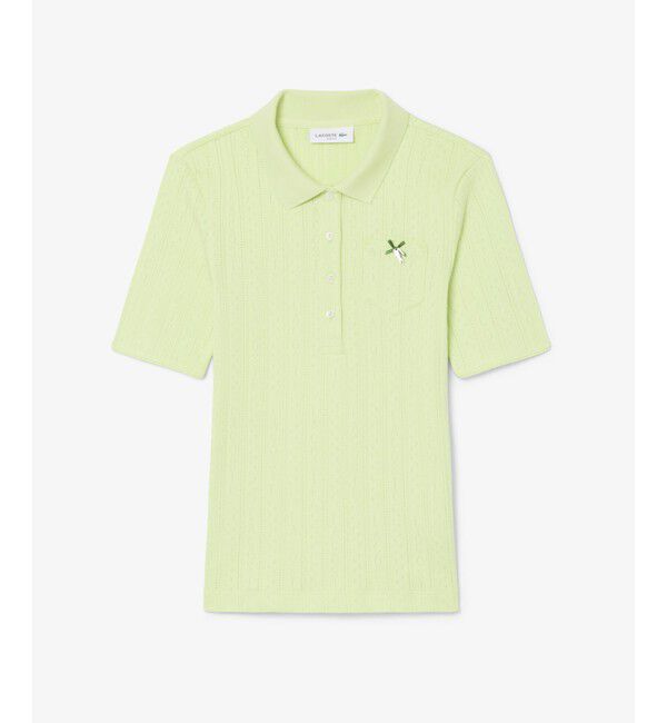 LACOSTE「レース調 リボン付き ポインテルニット 半袖ポロシャツ」|ポロシャツ|