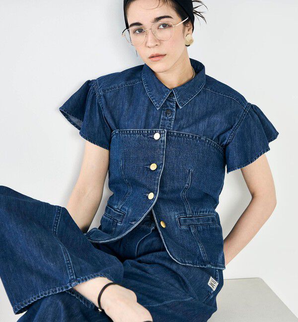 Rie Miller「【RM denim】ラッフルスリーブデニムブラウス」|シャツ・ブラウス|