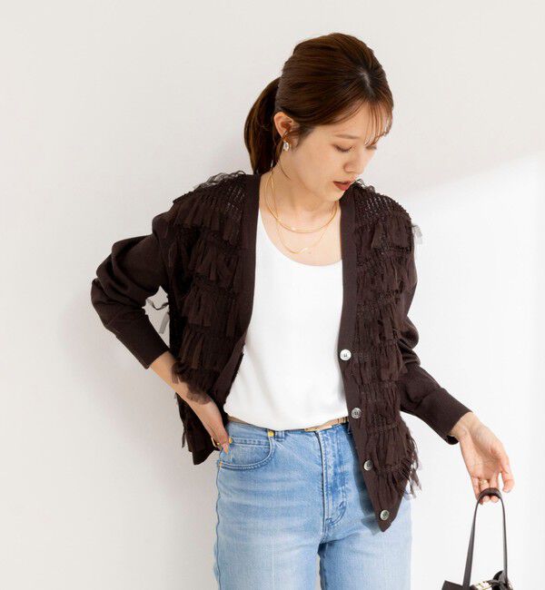 NOLLEY'S「《手洗い可能》チュールフリンジVネックカーディガン」|カーディガン|