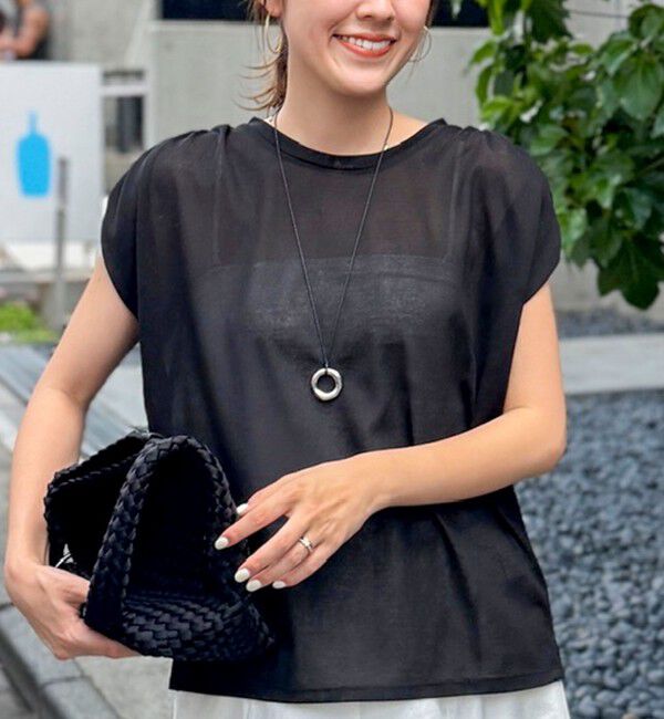 NOLLEY'S「ウォッシャブルシアードライコットンショルダーギャザープルオーバー」|Tシャツ・カットソー|ブラック