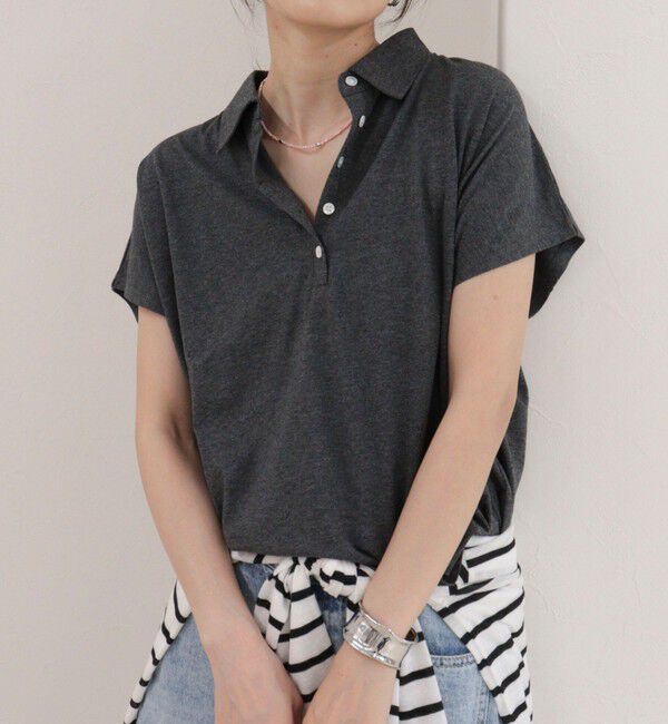 fredy emue「クロップドルーズポロ衿Tシャツ」|Tシャツ・カットソー|チャコールグレー