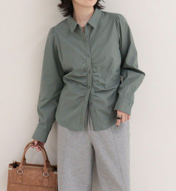 fredy emue「【WEB限定カラーあり】フロントギャザーコンパクトシャツ」|シャツ・ブラウス|ブルー系その他