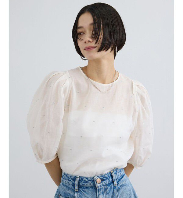 SALON adam et rope'「【WEB限定】ラメドットシアーボリュームスリーブブラウス / イージーケア」|シャツ・ブラウス|