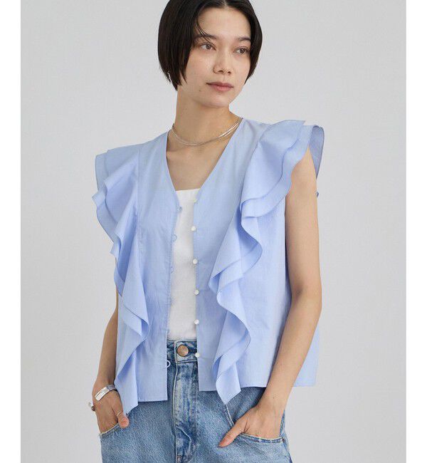 SALON adam et rope'「【WEB限定】コットンリネンタイプライターフリルブラウス」|シャツ・ブラウス|