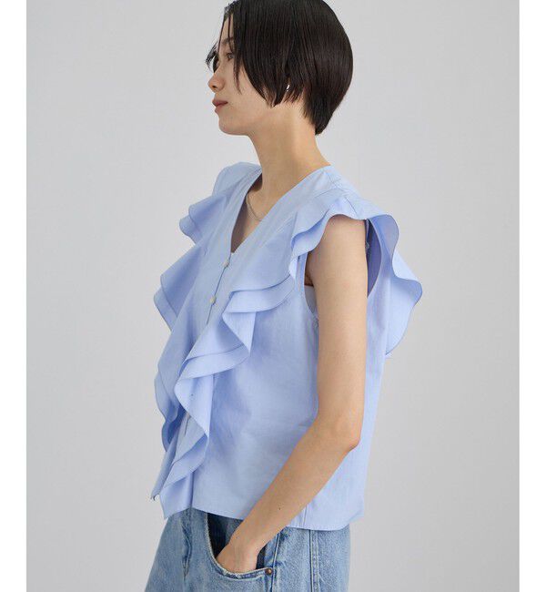 SALON adam et rope'「【WEB限定】コットンリネンタイプライターフリルブラウス」|シャツ・ブラウス|