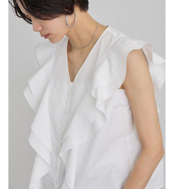 SALON adam et rope'「【WEB限定】コットンリネンタイプライターフリルブラウス」|シャツ・ブラウス|