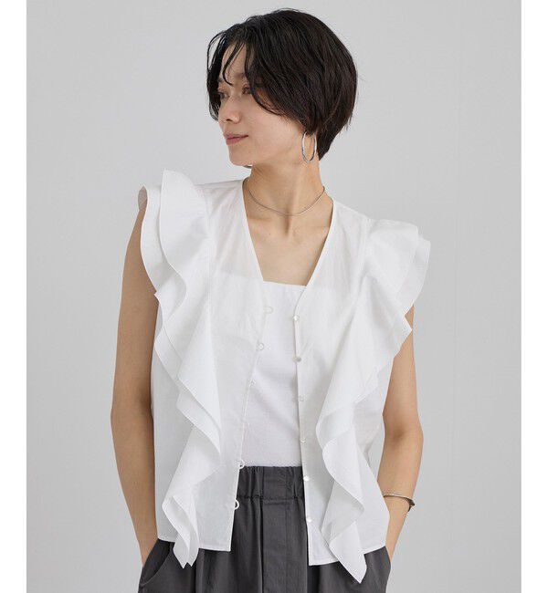 SALON adam et rope'「【WEB限定】コットンリネンタイプライターフリルブラウス」|シャツ・ブラウス|