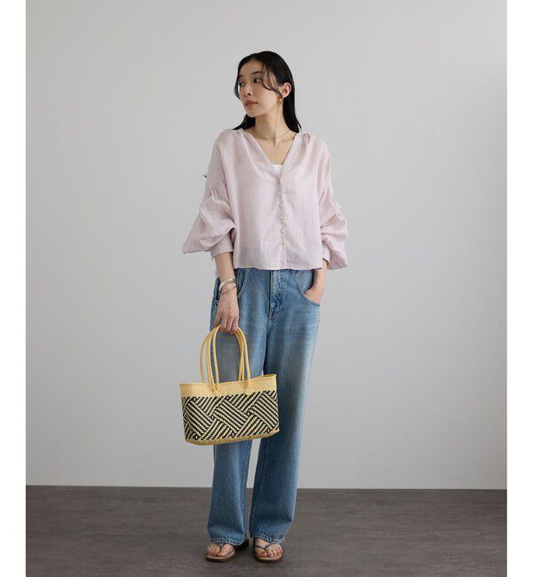 SALON adam et rope'「ヨーロピアンリネンクロップドギャザーブラウス」|シャツ・ブラウス|