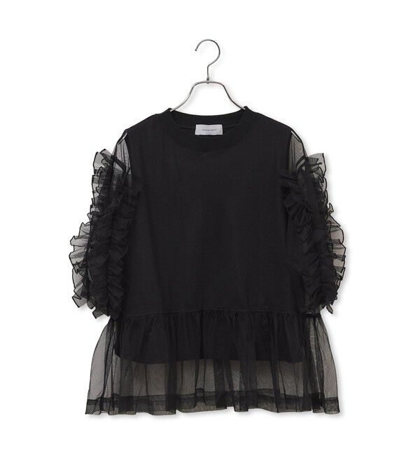 ADAM ET ROPE'「【サステナブル】フリルギャザーチュールトップス」|Tシャツ・カットソー|