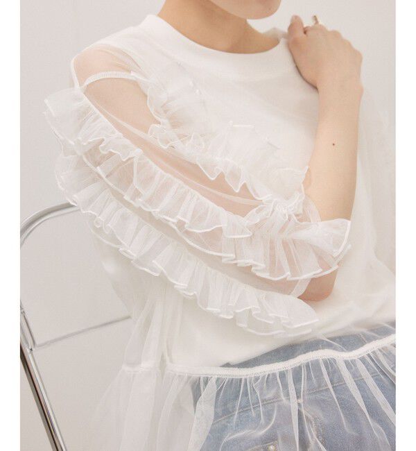 ADAM ET ROPE'「【サステナブル】フリルギャザーチュールトップス」|Tシャツ・カットソー|