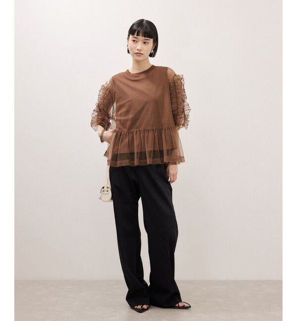 ADAM ET ROPE'「【サステナブル】フリルギャザーチュールトップス」|Tシャツ・カットソー|