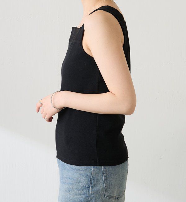  「【万能インナー】 シアー切り替えスクエアタンクトップ」|Tシャツ・カットソー|