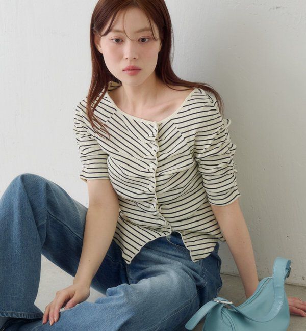  「ギャザーテレコ半袖カーディガン」|Tシャツ・カットソー|