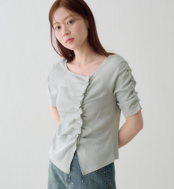  「ギャザーテレコ半袖カーディガン」|Tシャツ・カットソー|
