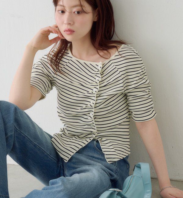  「ギャザーテレコ半袖カーディガン」|Tシャツ・カットソー|