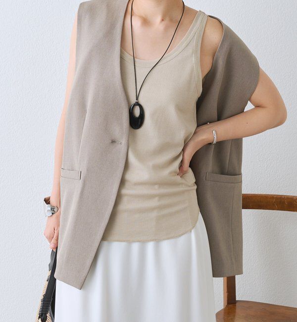  「【新色追加/6色展開】チュールリブタンクトップ」|キャミソール|