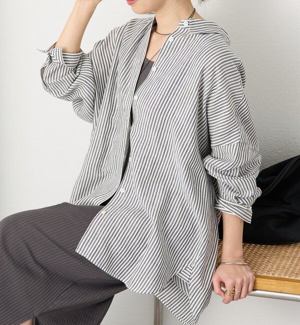  「【女性らしい抜け感】リネン混ストライプシャツ」|シャツ・ブラウス|