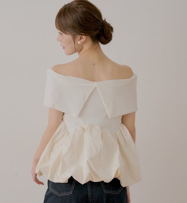  「【SALON  by Chico】前後2オフショルバルーンペプラムベロアトップス」|Tシャツ・カットソー|