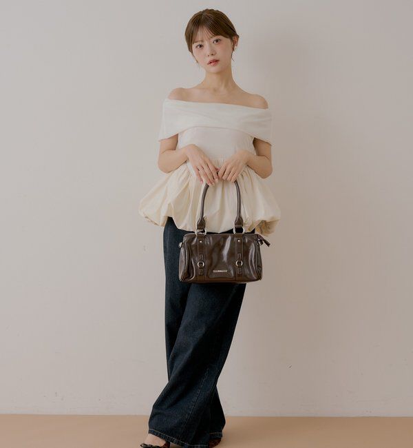  「【SALON  by Chico】前後2オフショルバルーンペプラムベロアトップス」|Tシャツ・カットソー|