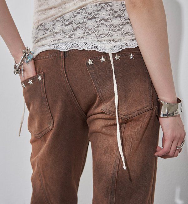  「スタースタッズフレアデニム」|デニム|ブラウン