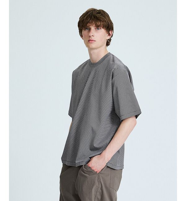 ABAHOUSE「コットンポンチ マイクロボーダー Tシャツ / オーバーサイズ」|Tシャツ・カットソー|チャコールグレー