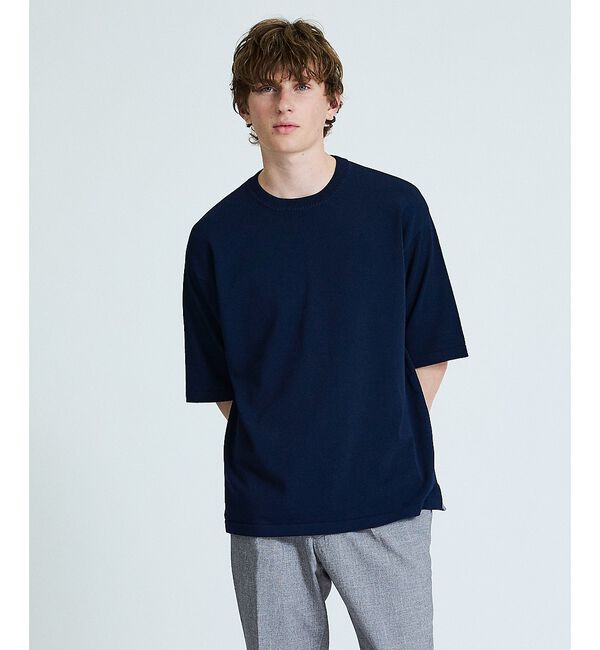 ABAHOUSE「【接触冷感】 サマーニットTシャツ / オーバーサイズ」|Tシャツ・カットソー|ダークネイビー