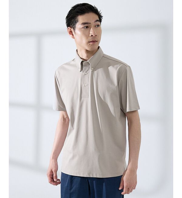 ABAHOUSE「【SMART CLOSET】シルケット天竺 ボタンダウン半袖ポロシャツ / 接触」|ポロシャツ|グレージュ