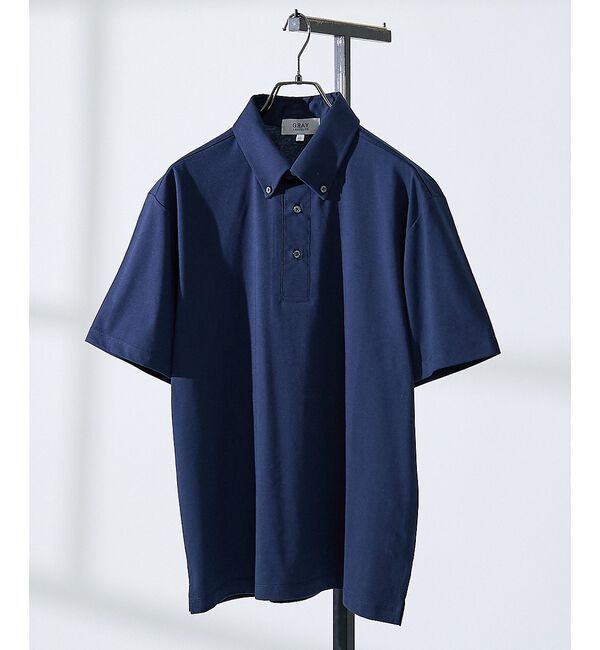 ABAHOUSE「【SMART CLOSET】シルケット天竺 ボタンダウン半袖ポロシャツ / 接触」|ポロシャツ|ネイビー