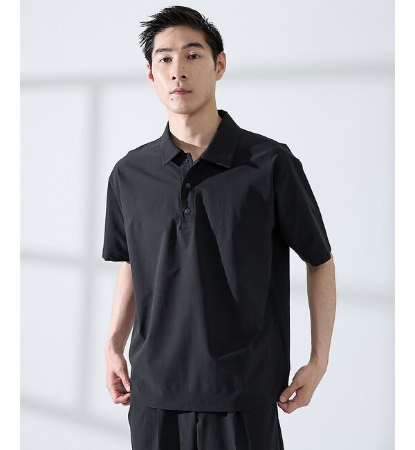 ABAHOUSE「【セットアップ対応】360&deg;ストレッチ リップストップ リラックス ポロシャツ/」|ポロシャツ|ブラック