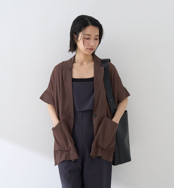 Rouge vif「【人気追加】強撚半袖シアーフォルムジャケット」|テーラードジャケット|