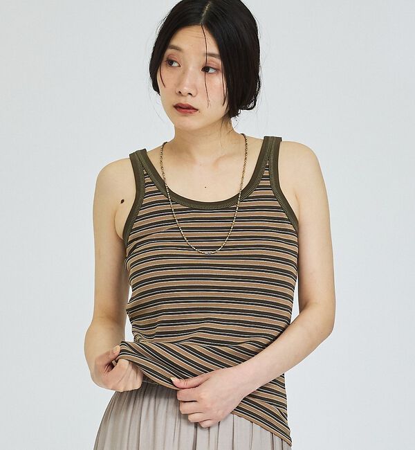 abahouse mavie「【カップ付き】ボーダータンクトップ」|キャミソール|ブラウン