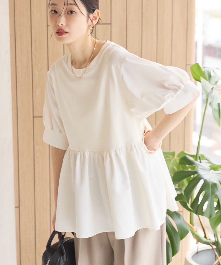 AMERICAN HOLIC「【WEB限定】異素材切替ペプラムプルオーバー」|Tシャツ・カットソー|Ivory