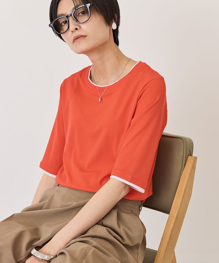 AMERICAN HOLIC「シアーリブ配色プルオーバー」|Tシャツ・カットソー|Red