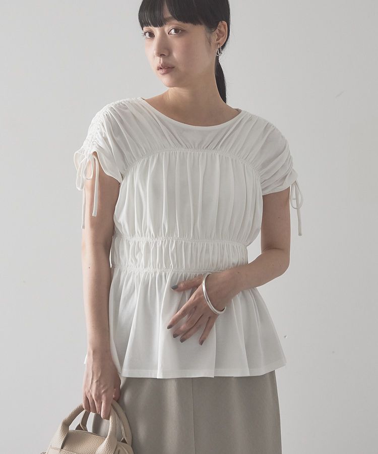 AMERICAN HOLIC「【接触冷感】シャーリングショルダーリボンプルオーバー」|Tシャツ・カットソー|