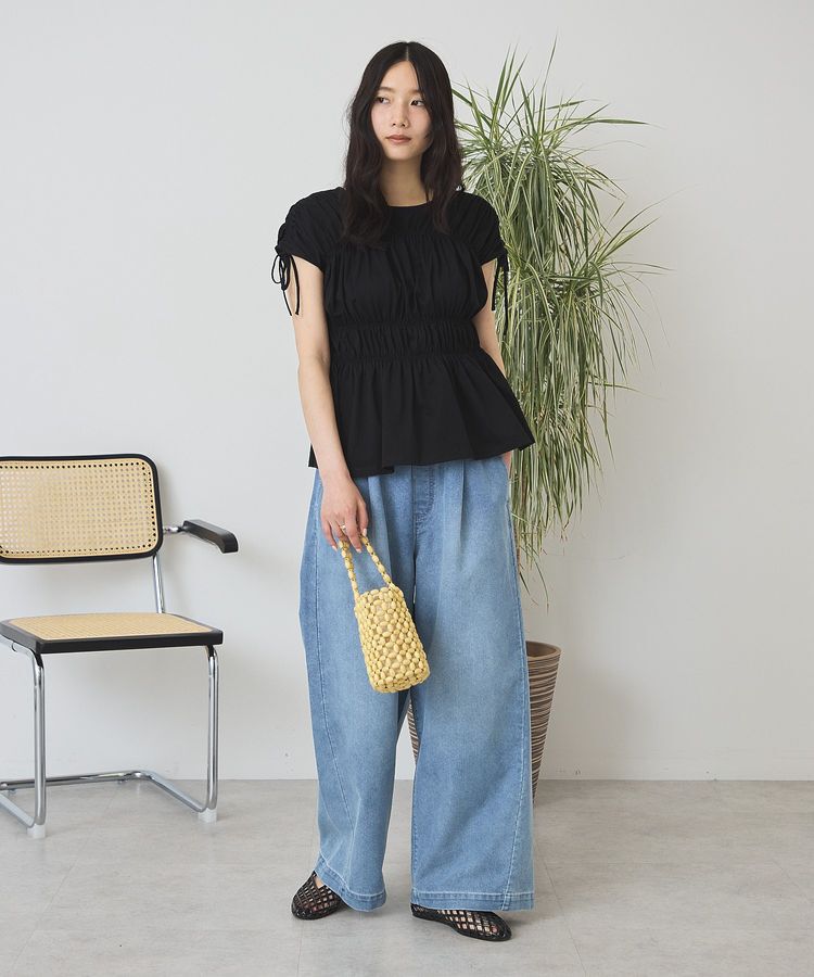 AMERICAN HOLIC「【接触冷感】シャーリングショルダーリボンプルオーバー」|Tシャツ・カットソー|