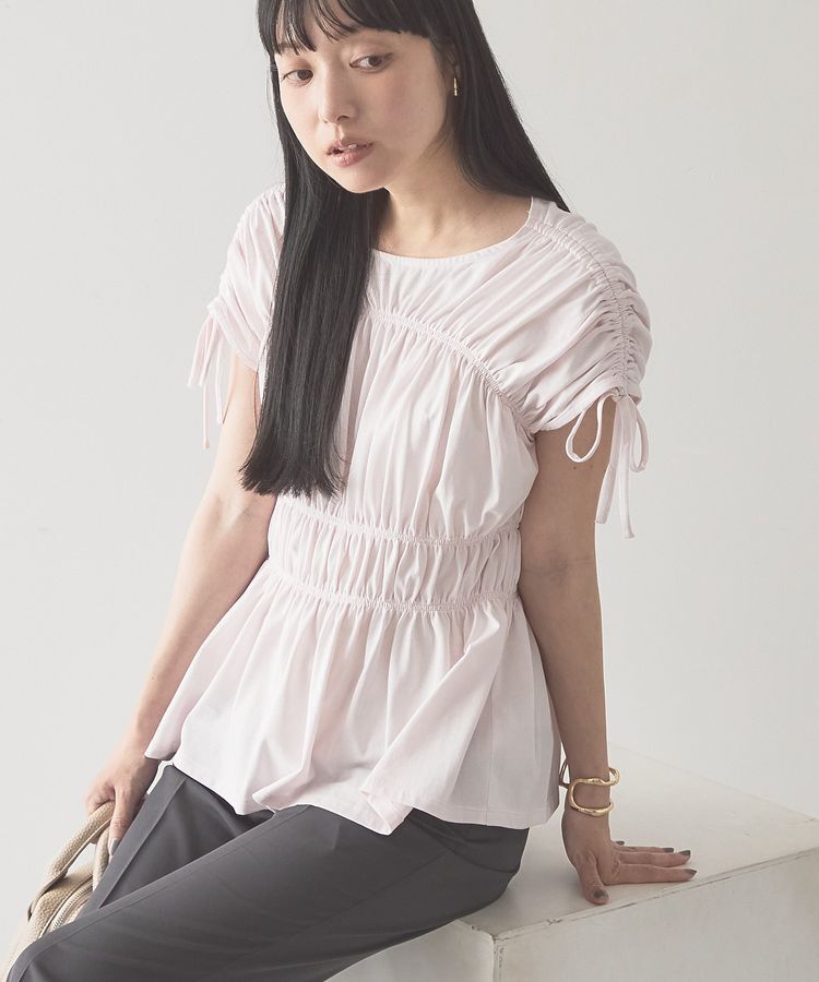 AMERICAN HOLIC「【接触冷感】シャーリングショルダーリボンプルオーバー」|Tシャツ・カットソー|Light Pink